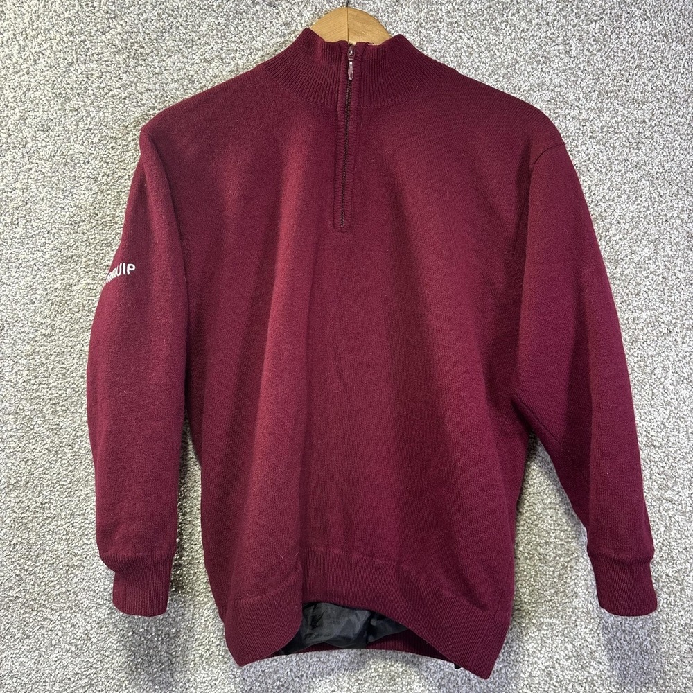 ProQuip‎ Sweater Mens Medium Red Lambswool 1/4 Zip Lined Golf Water Repellent